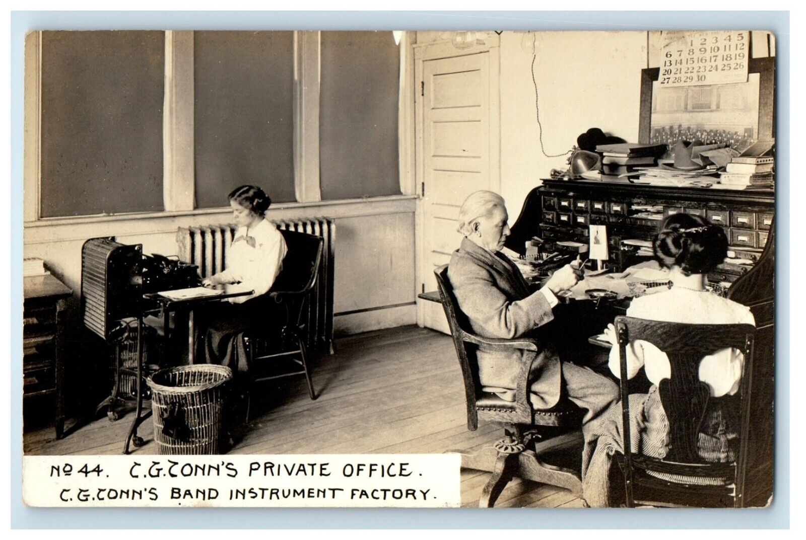 C.G. Conn\'s Private Office Band Instrument Factory IN RPPC Photo Postcard