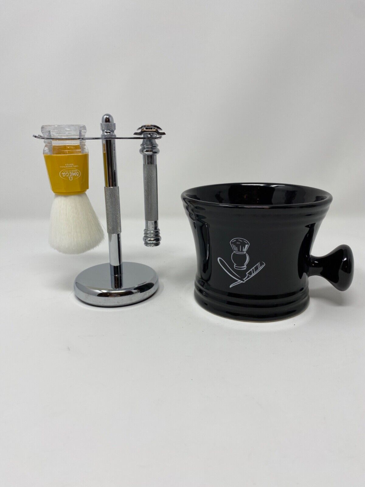 Men’s Shaving Set MERKUR Solingen Safety Razor OMEGA Brush Stand Soap Cup Mug
