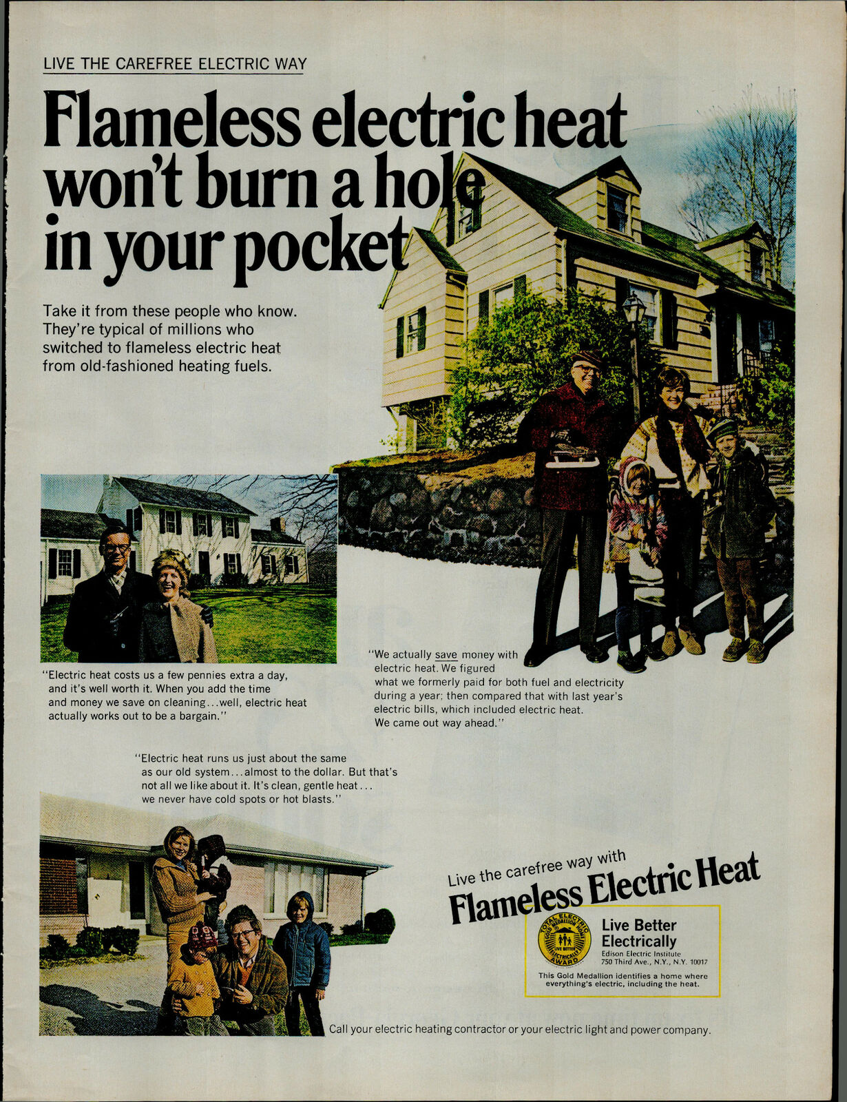 1968 Flameless Electric Heat Family Standing In The Cold Vintage Print Ad 3388