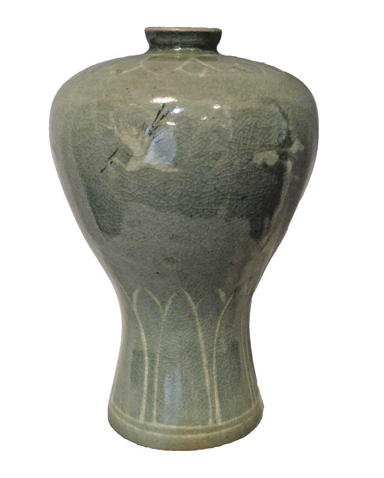 Korean Slip Celadon Maebyeong Vase, Mid 20th Century 7.5 in ht No marks