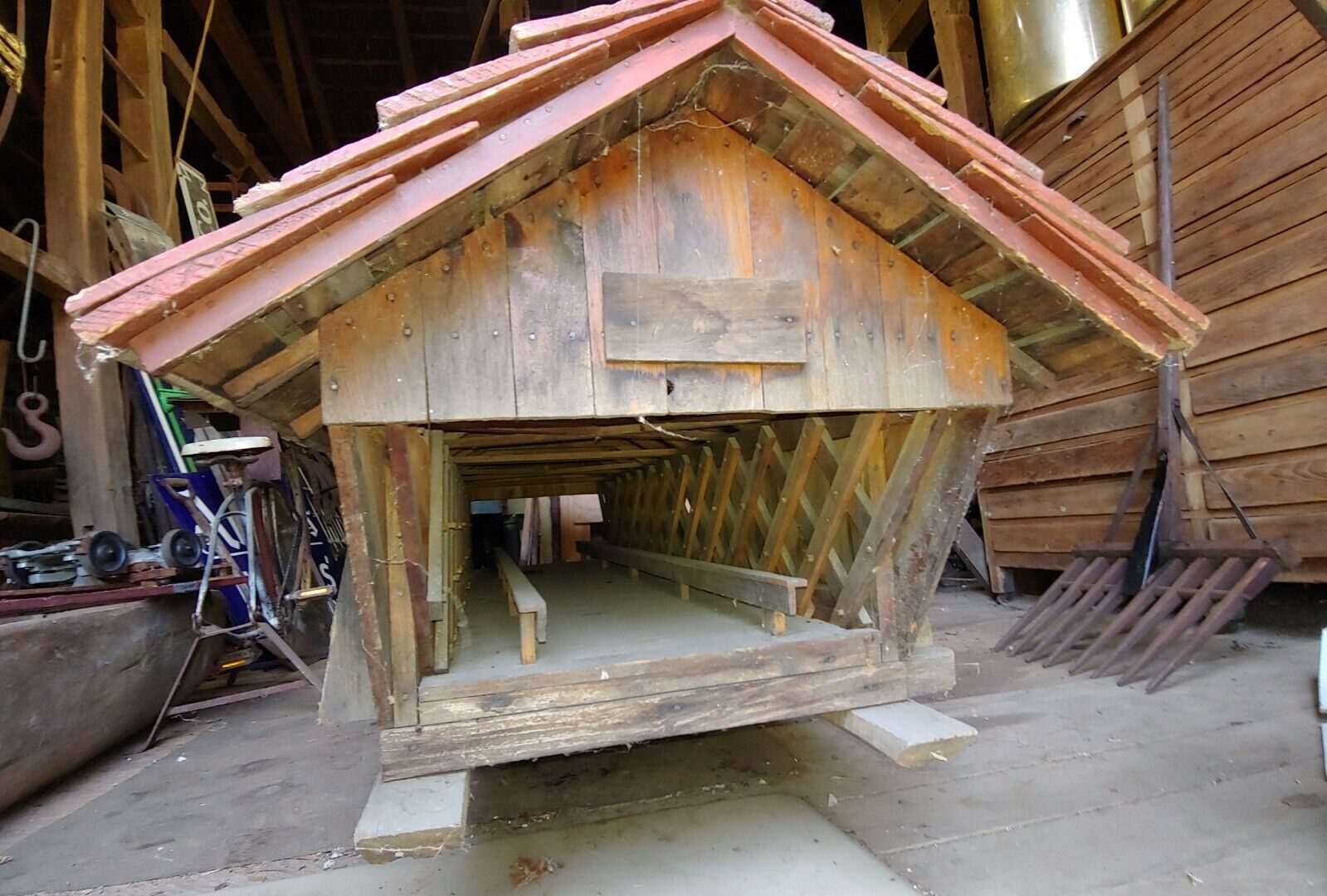 Large Very Old 1896 Covered Bridge Model, over 6 feet long