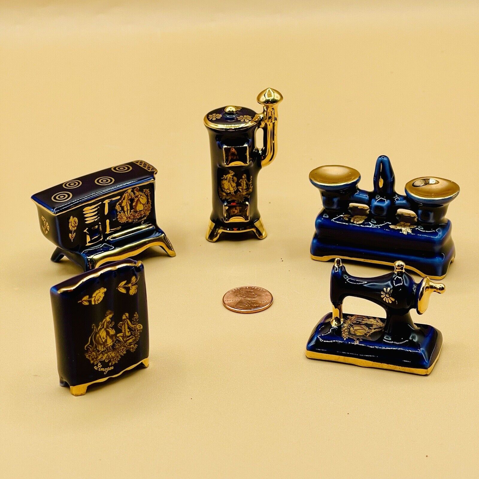 LIMOGES Miniature Porcelain Cobalt Blue Gold LOT OF 5 Details Below
