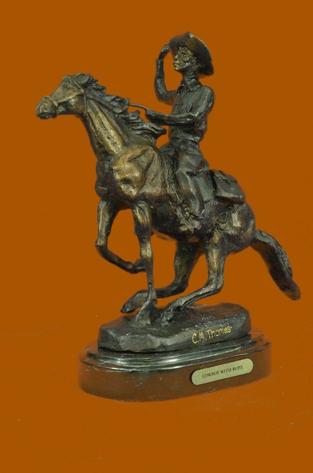 Western Rodeo Wild Cowboy With Bucking Horse Genuine Bronze Figurine Hot Cast