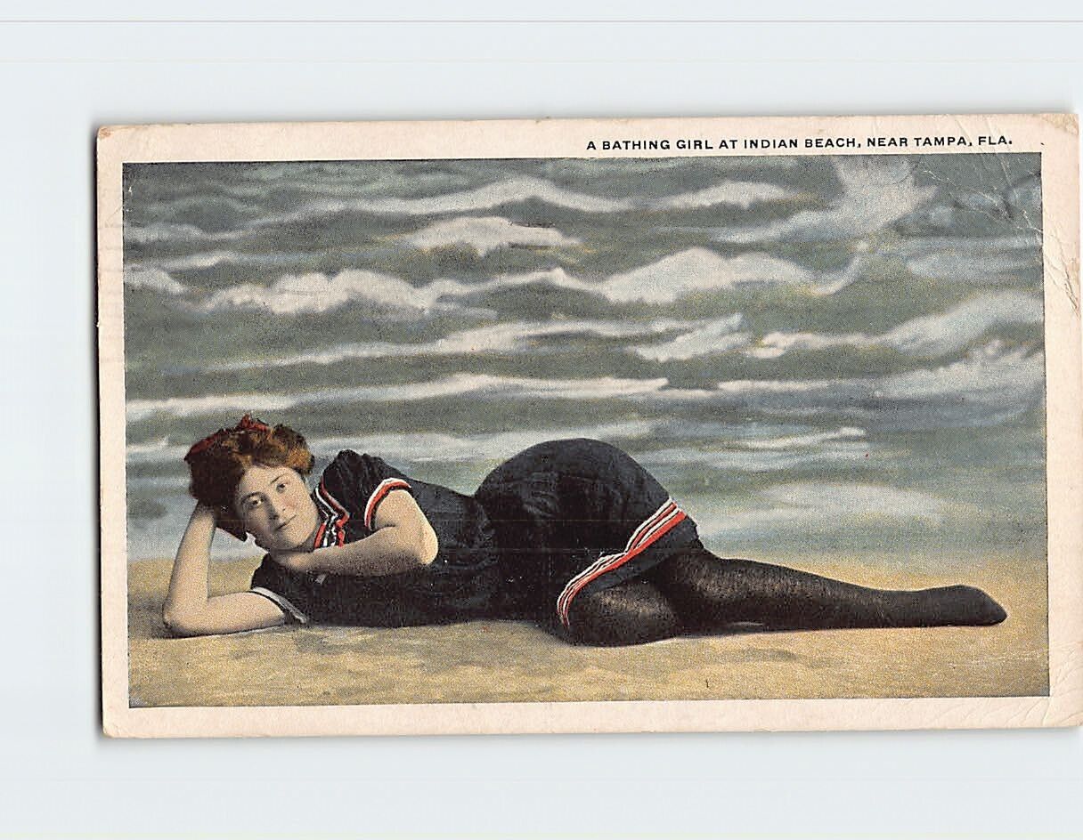 Postcard A Bathing Girl at Indian Beach near Tampa Florida USA