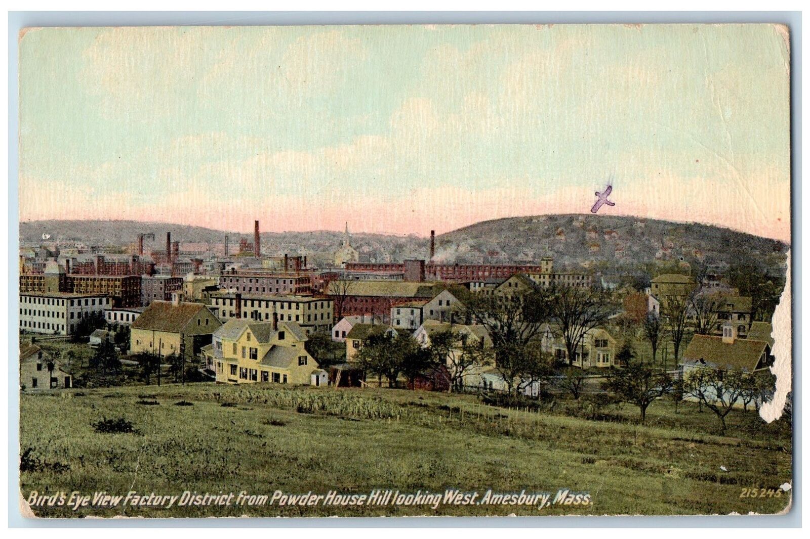 c1950's Birds Eye View Factory District Building Amesbury Massachusetts Postcard