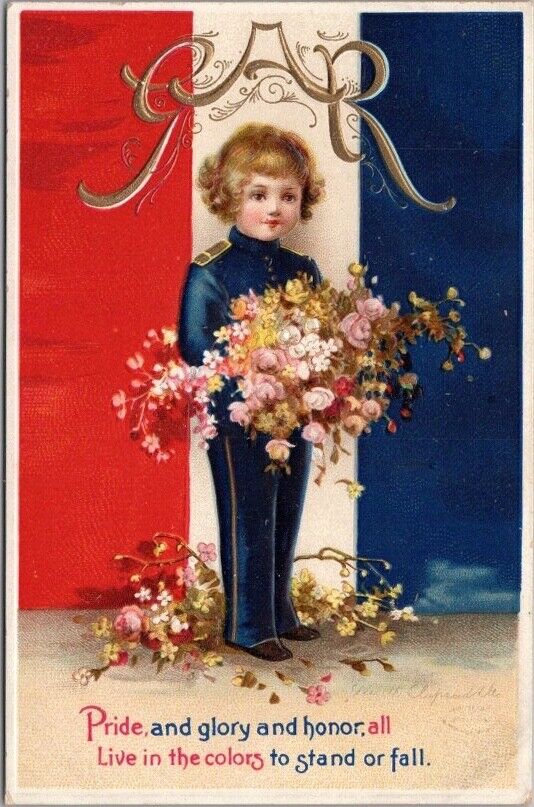 1910s Artist-Signed CLAPSADDLE Decoration Day GAR Postcard Girl / Flowers UNUSED