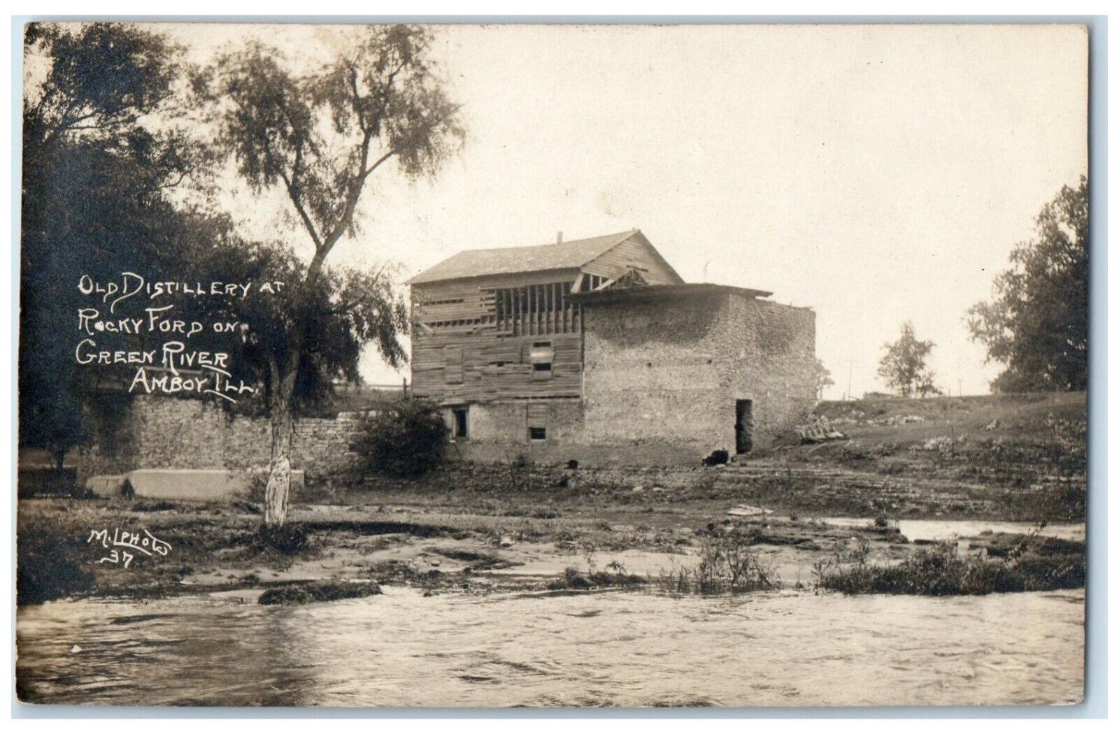 1913 Old Distillery At Rockford Green River Amboy Illinois RPPC Photo Postcard