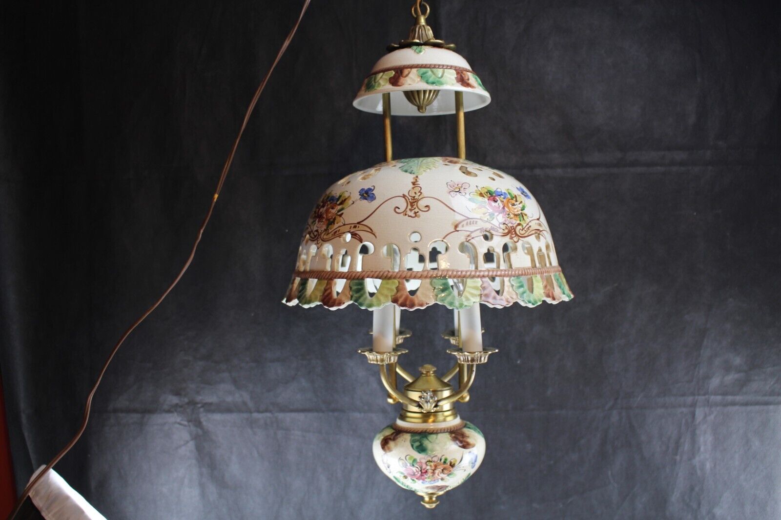 Vintage Ceiling Light Fixture Three Piece Ceramic Made Italy