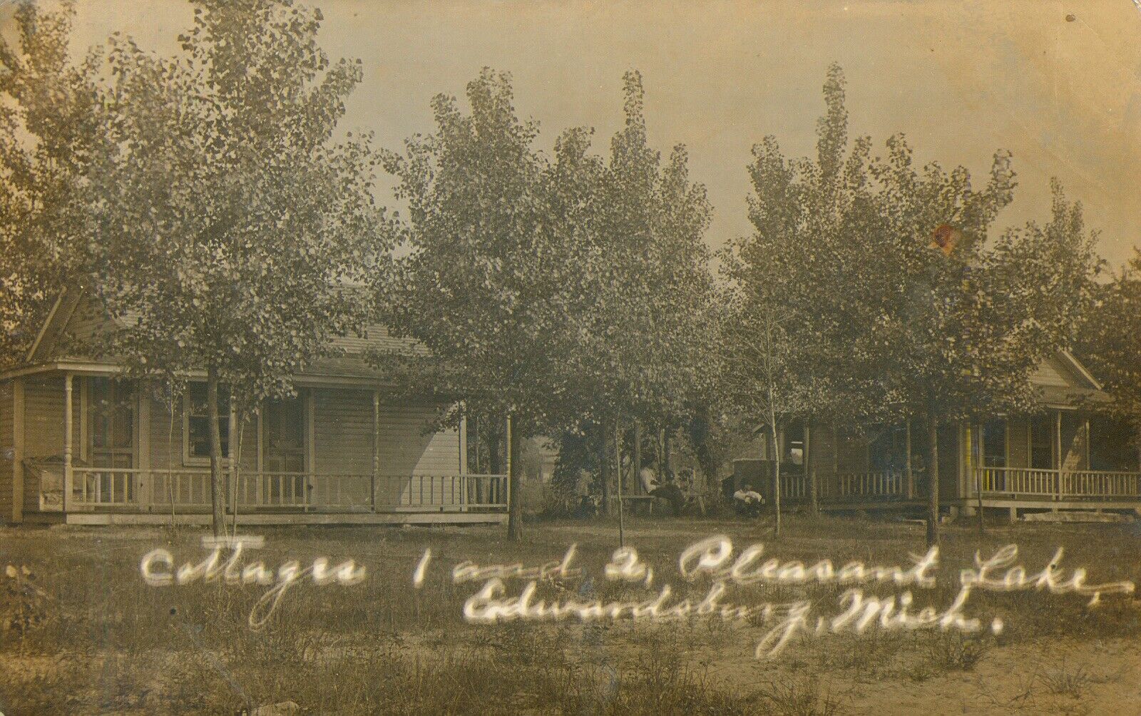POSTCARD RPPC Antique 1910 Cottages 1 & 2, Pleasant Lake,EDWARDSBURG,Michigan 