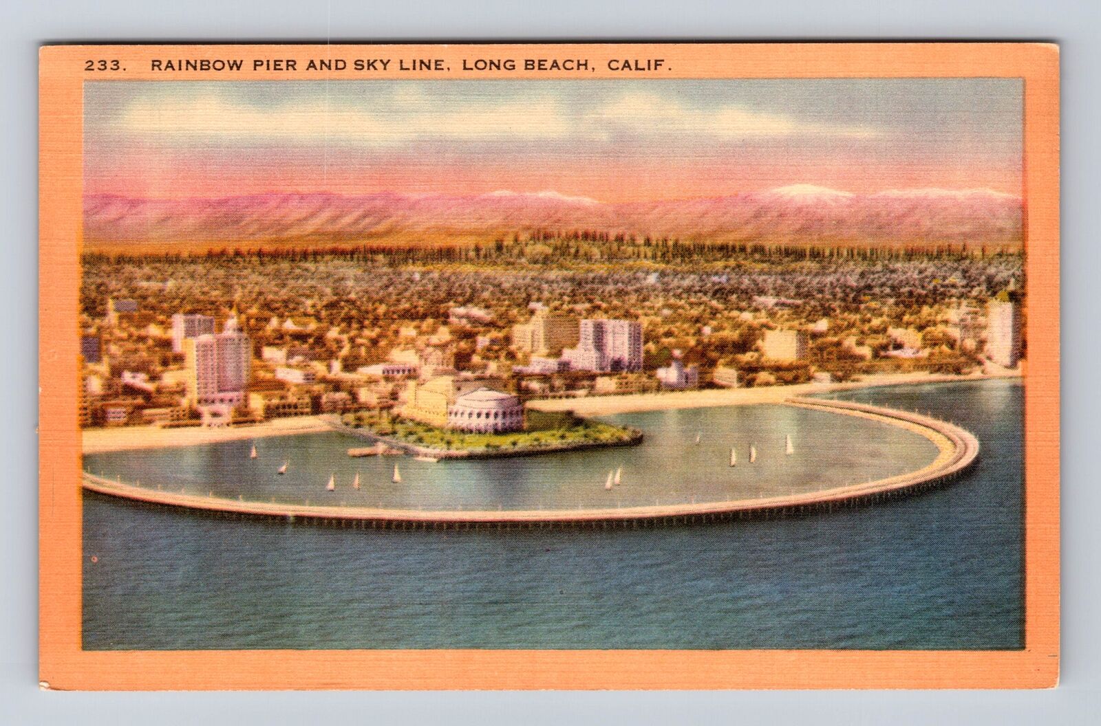 Long Beach CA-California, Rainbow Pier, Sky Line, Antique, Vintage Postcard