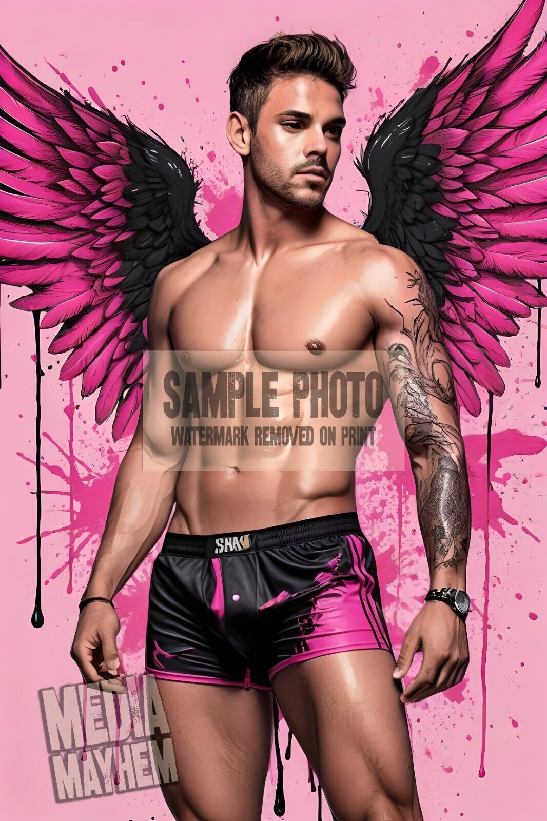 GAY ART PRINT - Angel with Pink Wings Bulge  4x6 Gay Interest Photo #1171