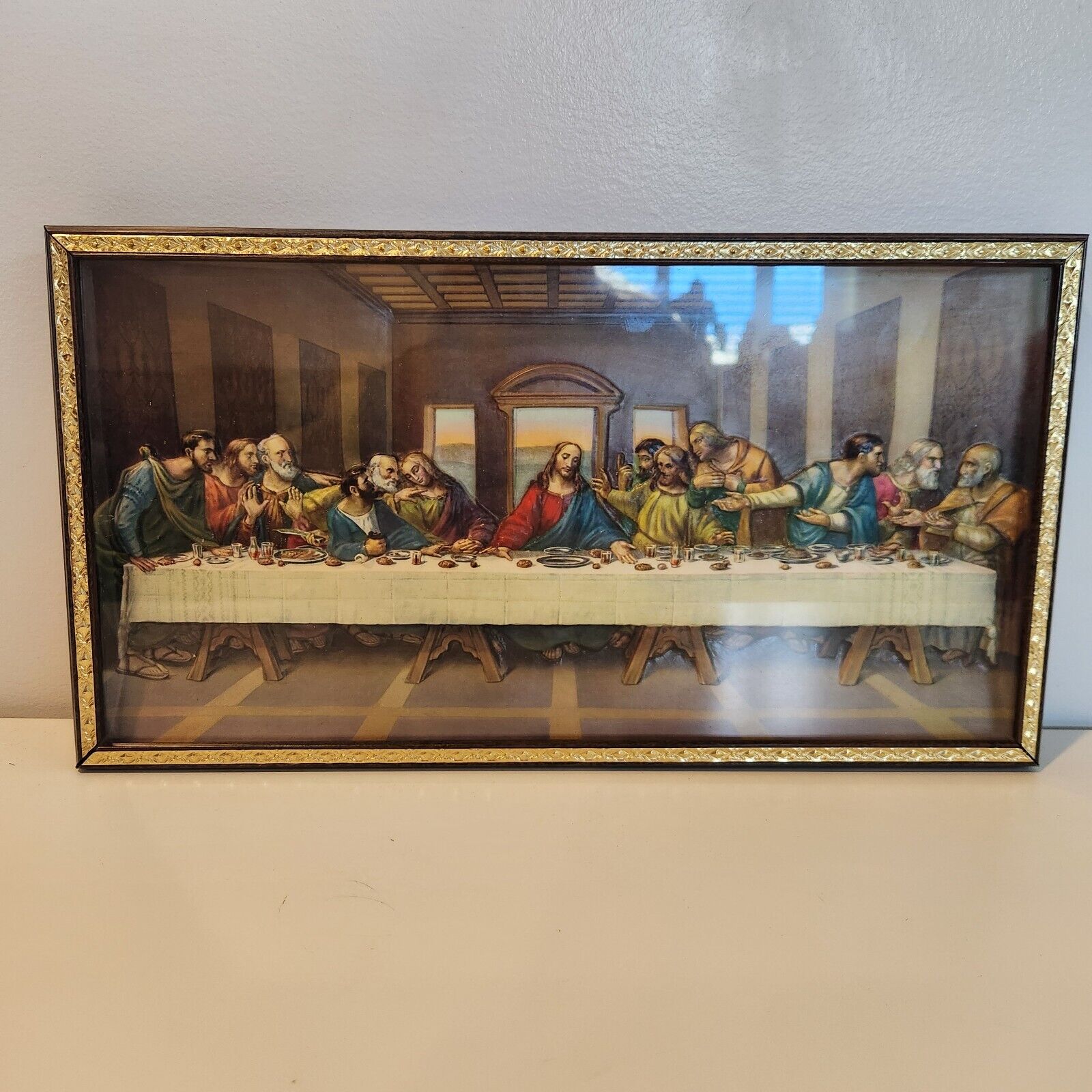 The Last Supper Art Gold and Black Frame Jesus