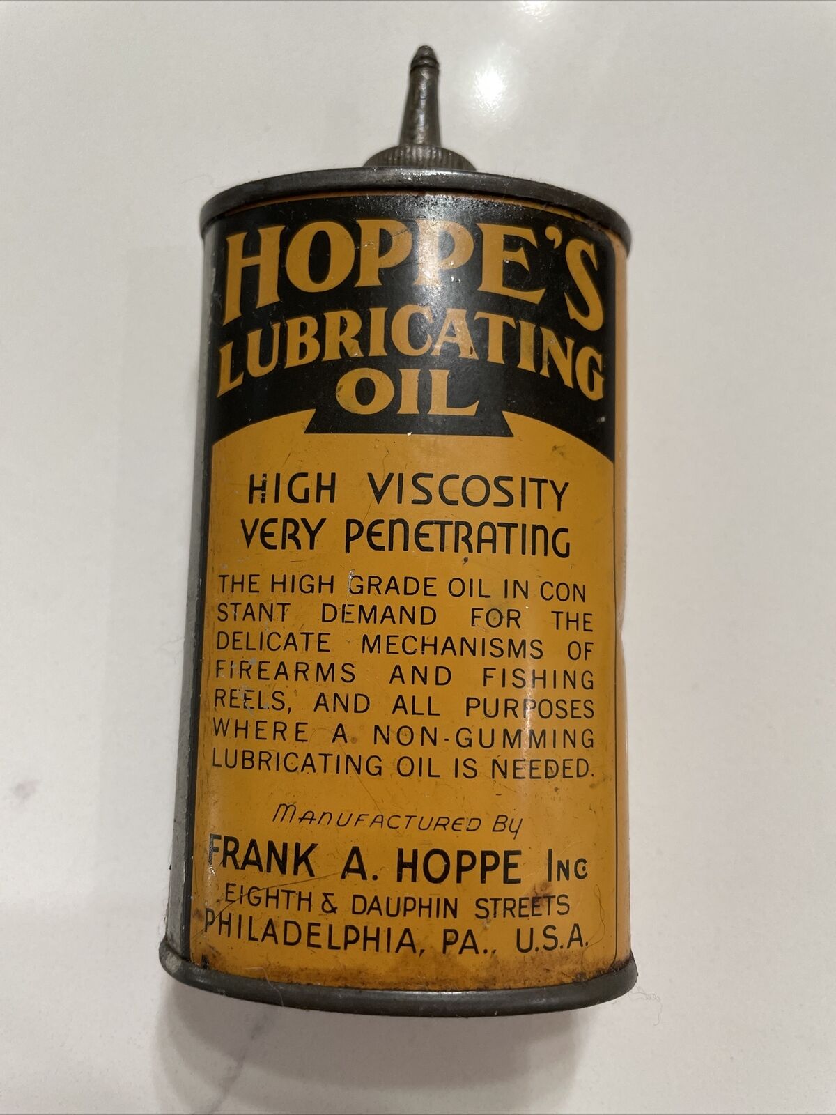 Vintage Hoppe\'s Lubricating Oil 3oz OIL CAN - Guns/Reels - Lead Spout Nice Empty