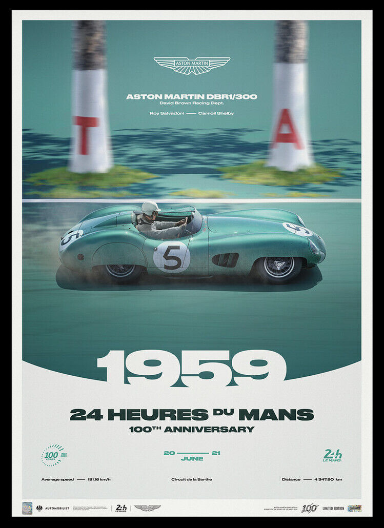 1959 Aston Martin DBR1 Le Mans 24 Hours Shelby Salvadori Ltd Ed 200 Poster