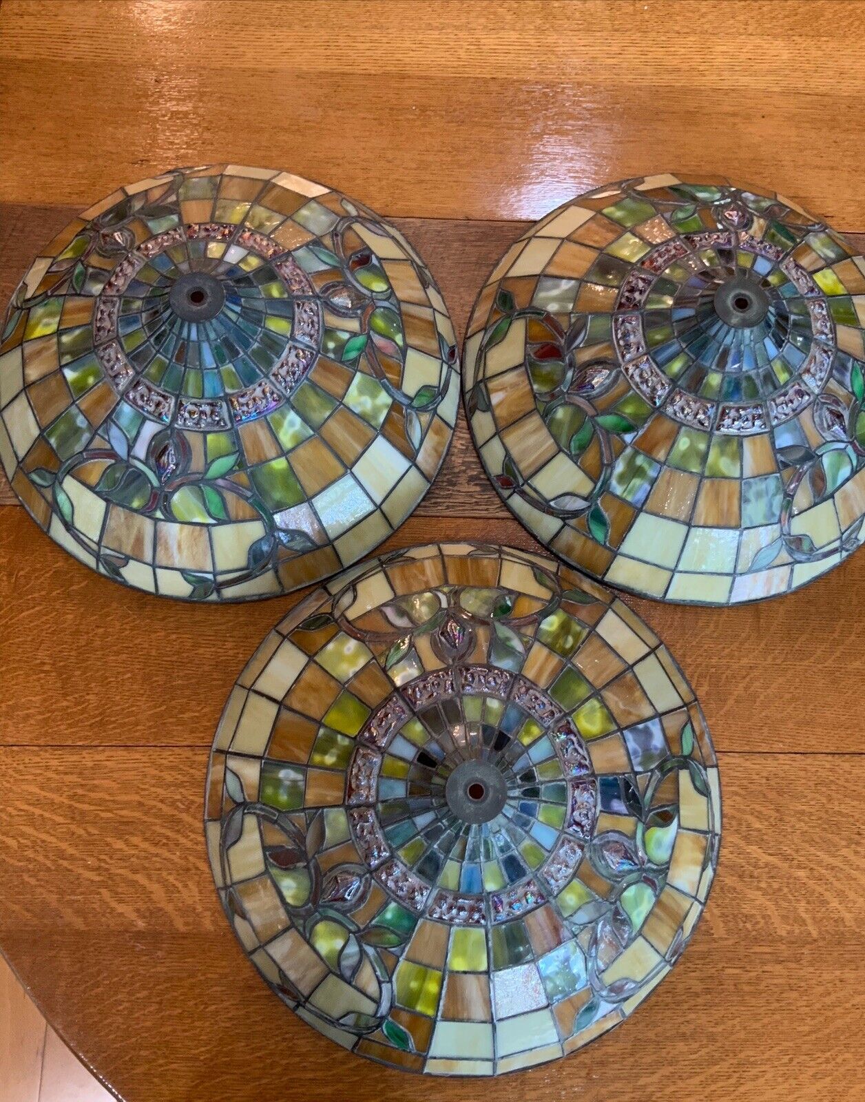 Vintage Set Of 3 Matching Stained Glass Lamp Shades