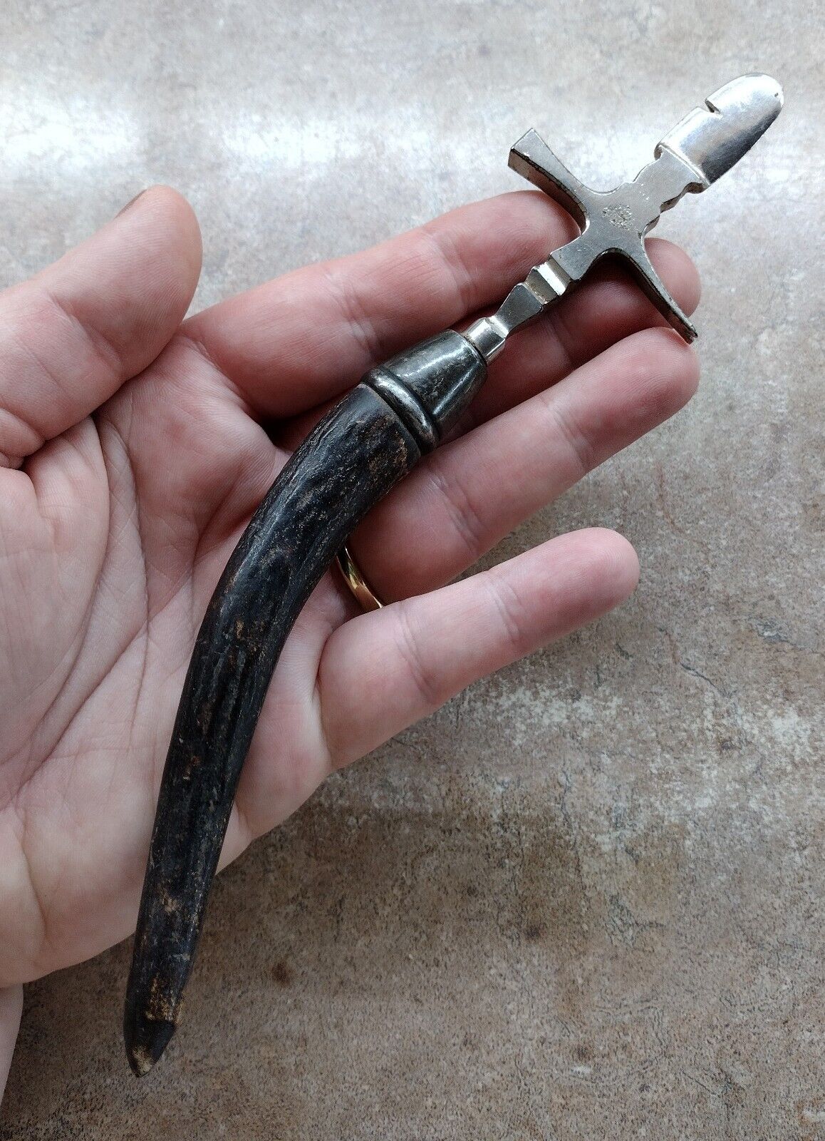 Antique Sterling Antler Handle Antique Cigar Box Opener Hammer Tool Implement 