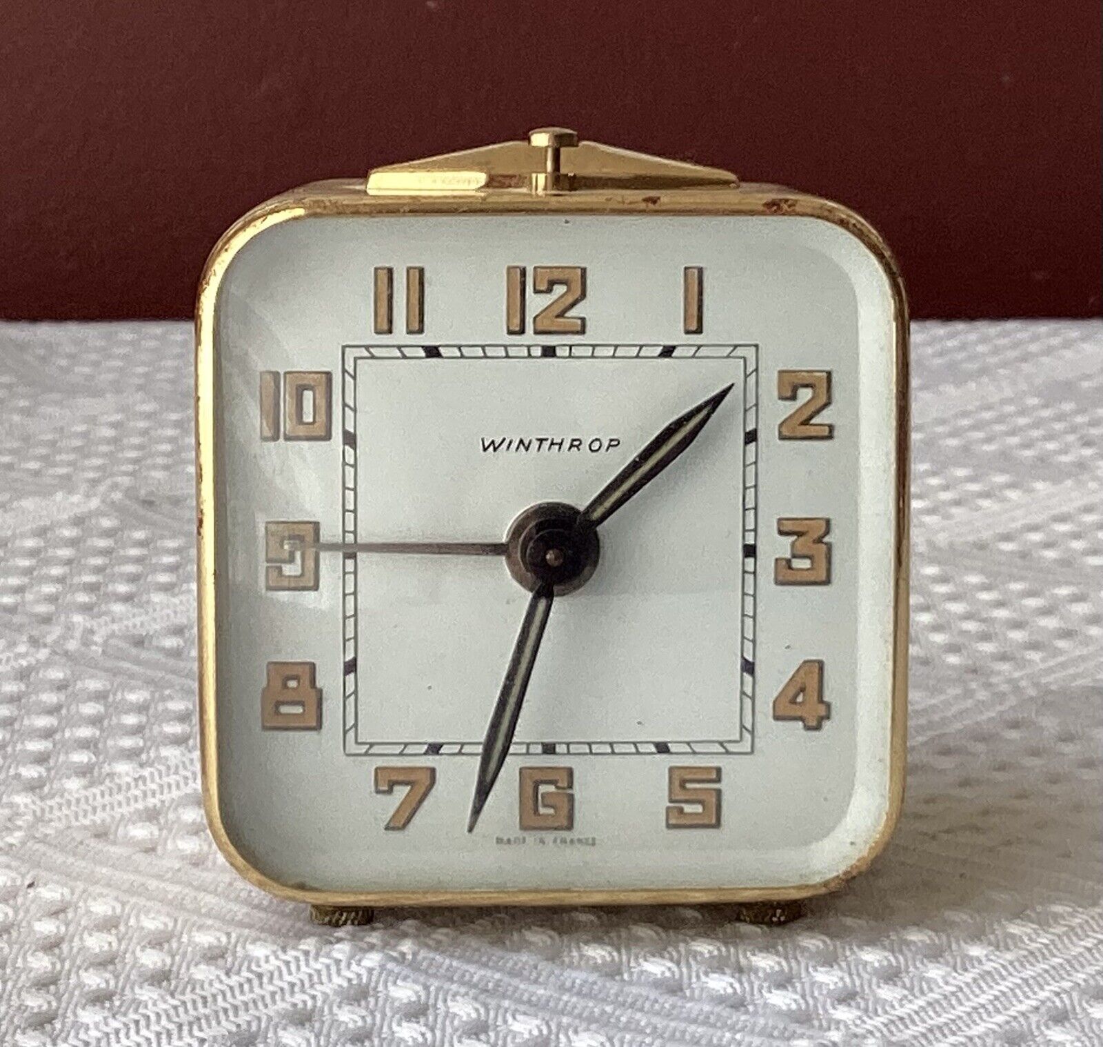 VTG Very Rare Winthrop Mechanical Travel Clock W. Alarm Made in France, Working