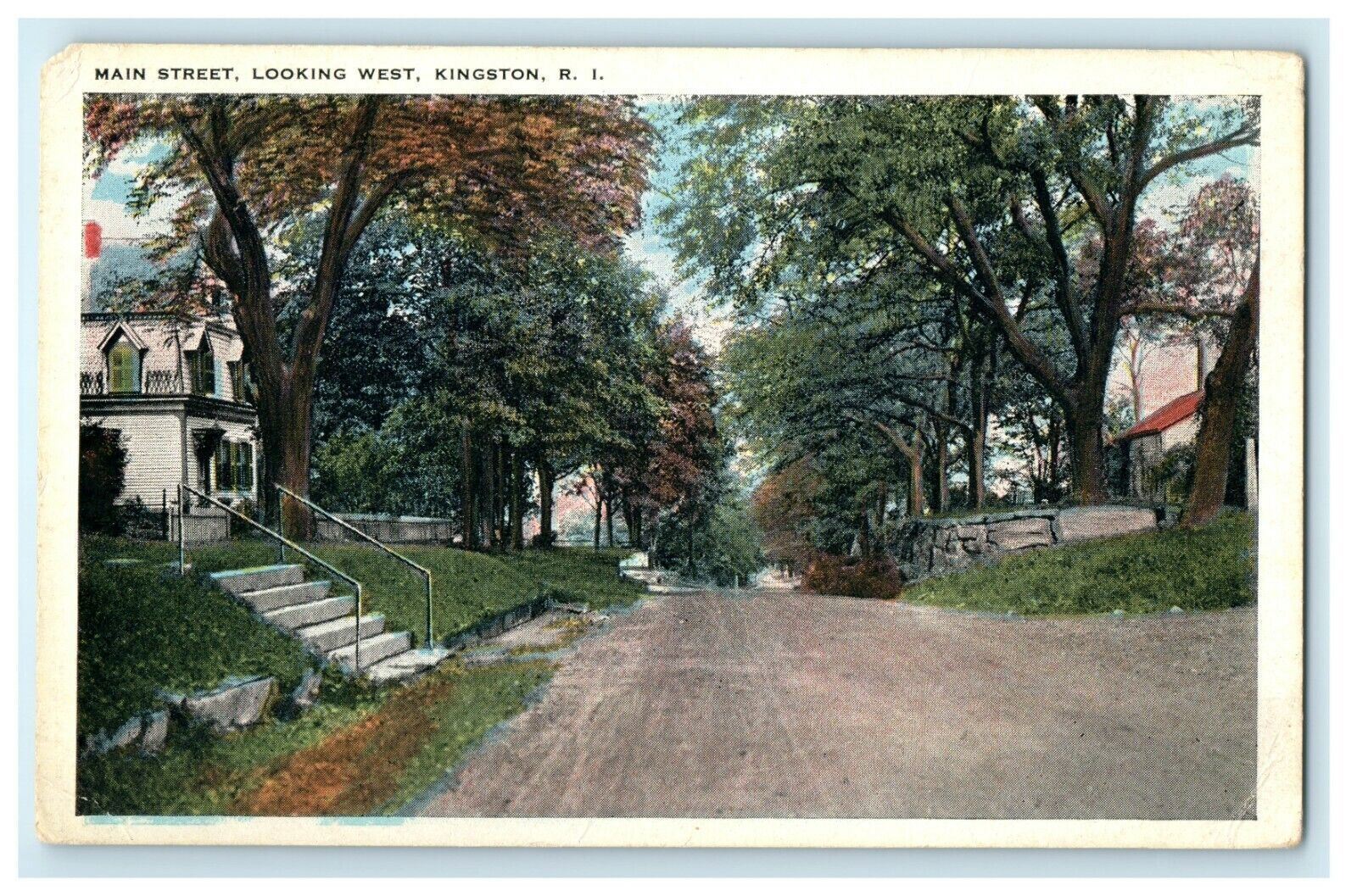 1914 Main Street Looking West, Kingston, Rhode Island, RI Postcard