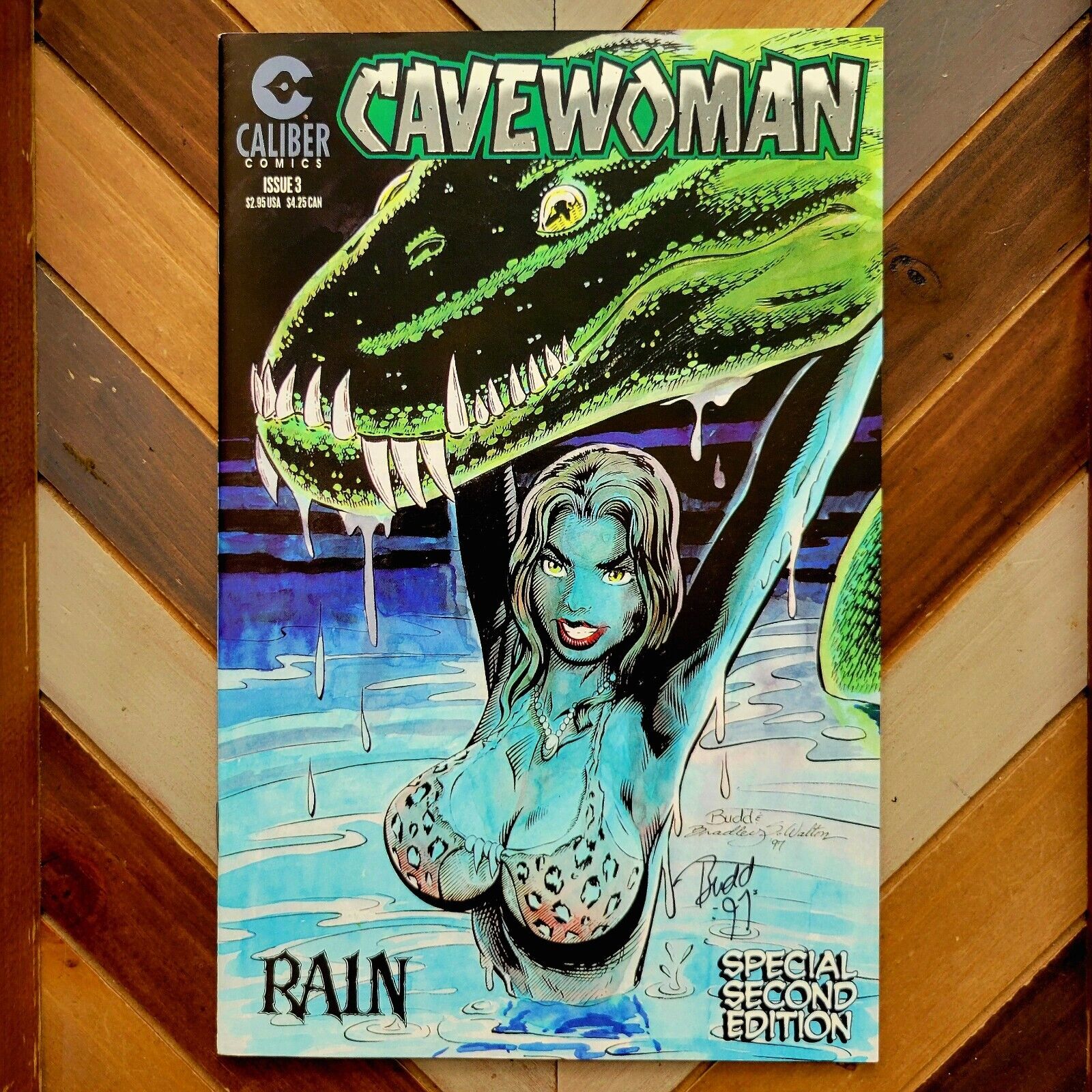 CAVEWOMAN: Rain #3 VF/NM (Caliber 1997) SIGNED by BUD ROOT Scarce 2nd Printing