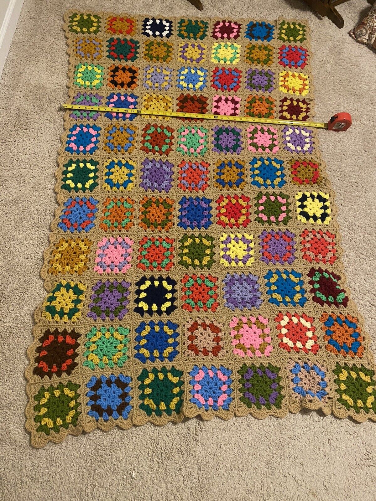 Vintage Handmade Crochet Afghan Blanket Spread 68 X 40Granny Squares 1970