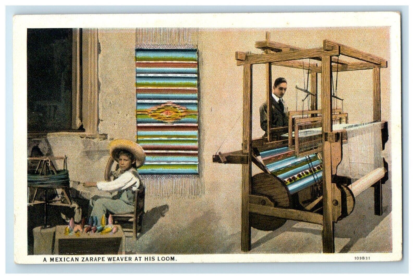 c1930's A Mexican Zarape Weaver At His Loom Unposted Vintage Postcard
