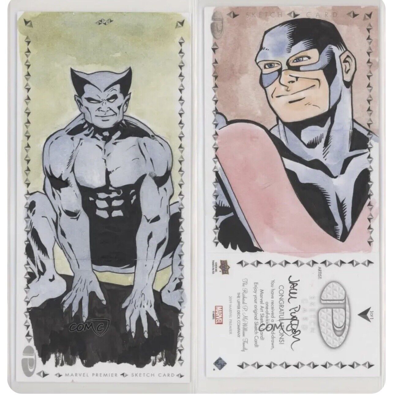 2019 Upper Deck Marvel Premier Sketch Cards Triple Panel 1/1 Jack Purcell 0s3