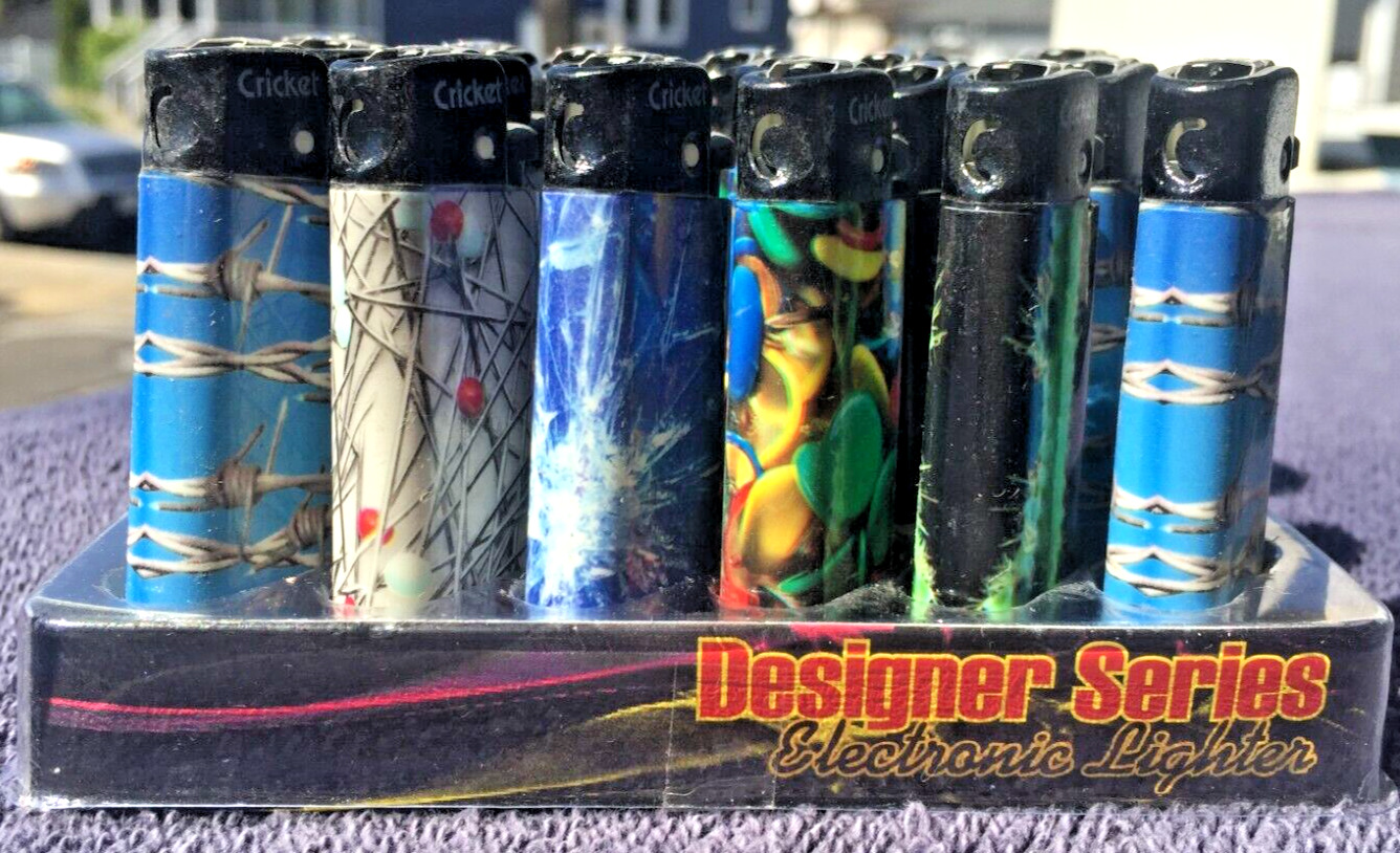 NEW 2 18ct DISPLAYS = 36 CRICKET LIGHTERS MINI STYLE ASSORTED DESIGNS