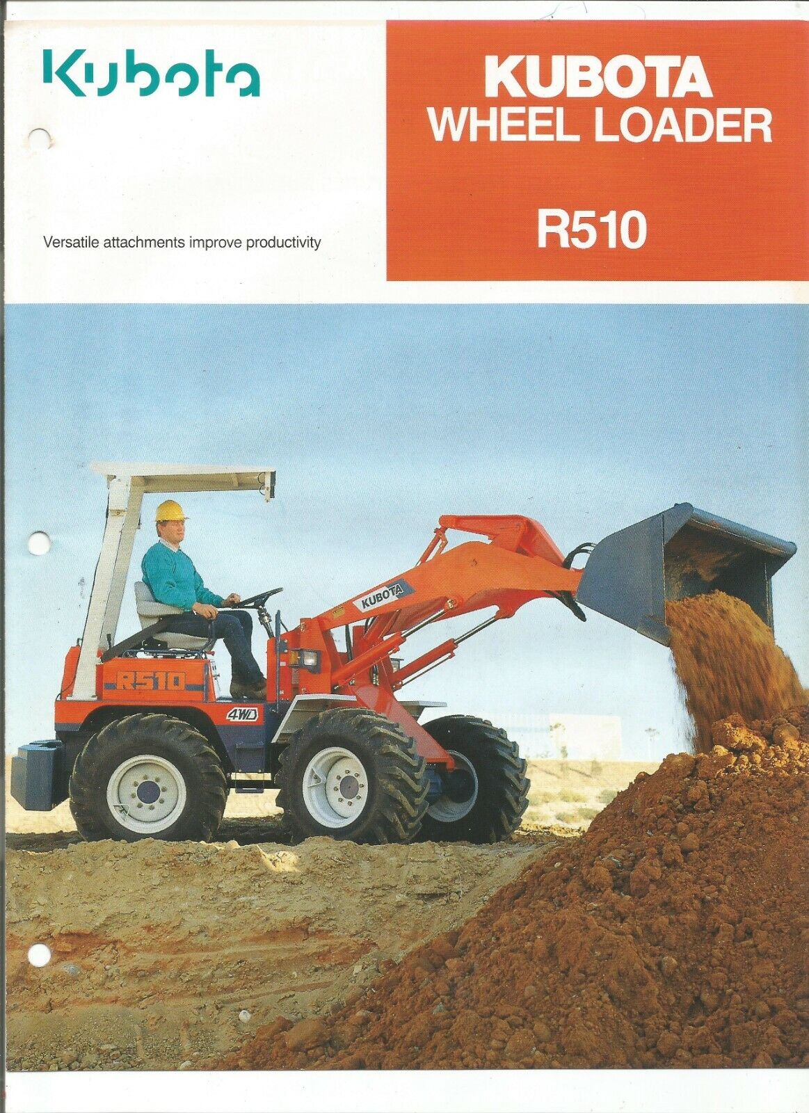 Original Kubota R510 Wheel Loader Sales Brochure Code # 8527-01-US Dated 1990