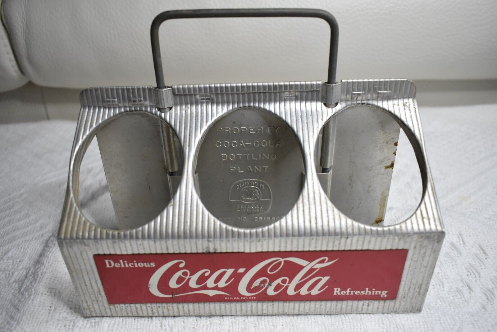 Vintage 1950's Coca-Cola Aluminum Metal 6-Pack Bottle Carrier w/ Lift Up Handle