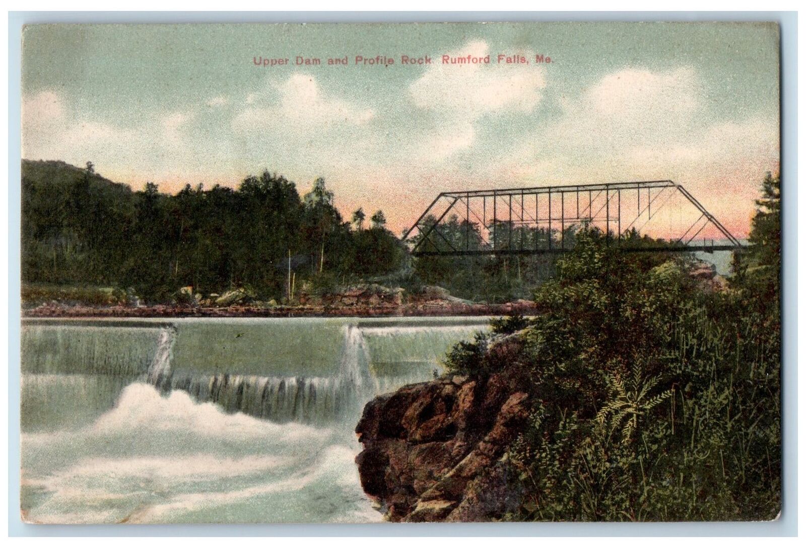 1908 Upper Dam And Profile Rock Rumford Falls Maine ME Posted Vintage Postcard