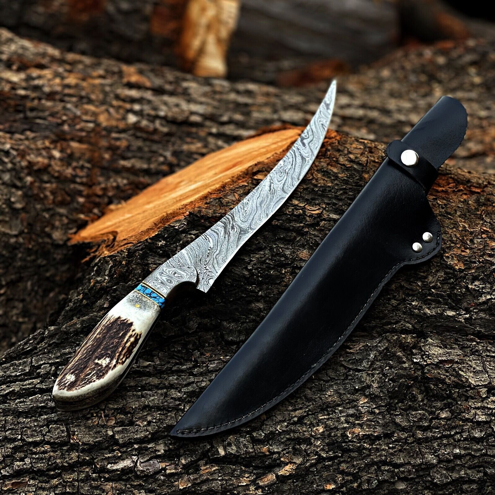 Beautiful Handmade Damascus Steel Hunting Bowie Knife Camping Knife With Sheath