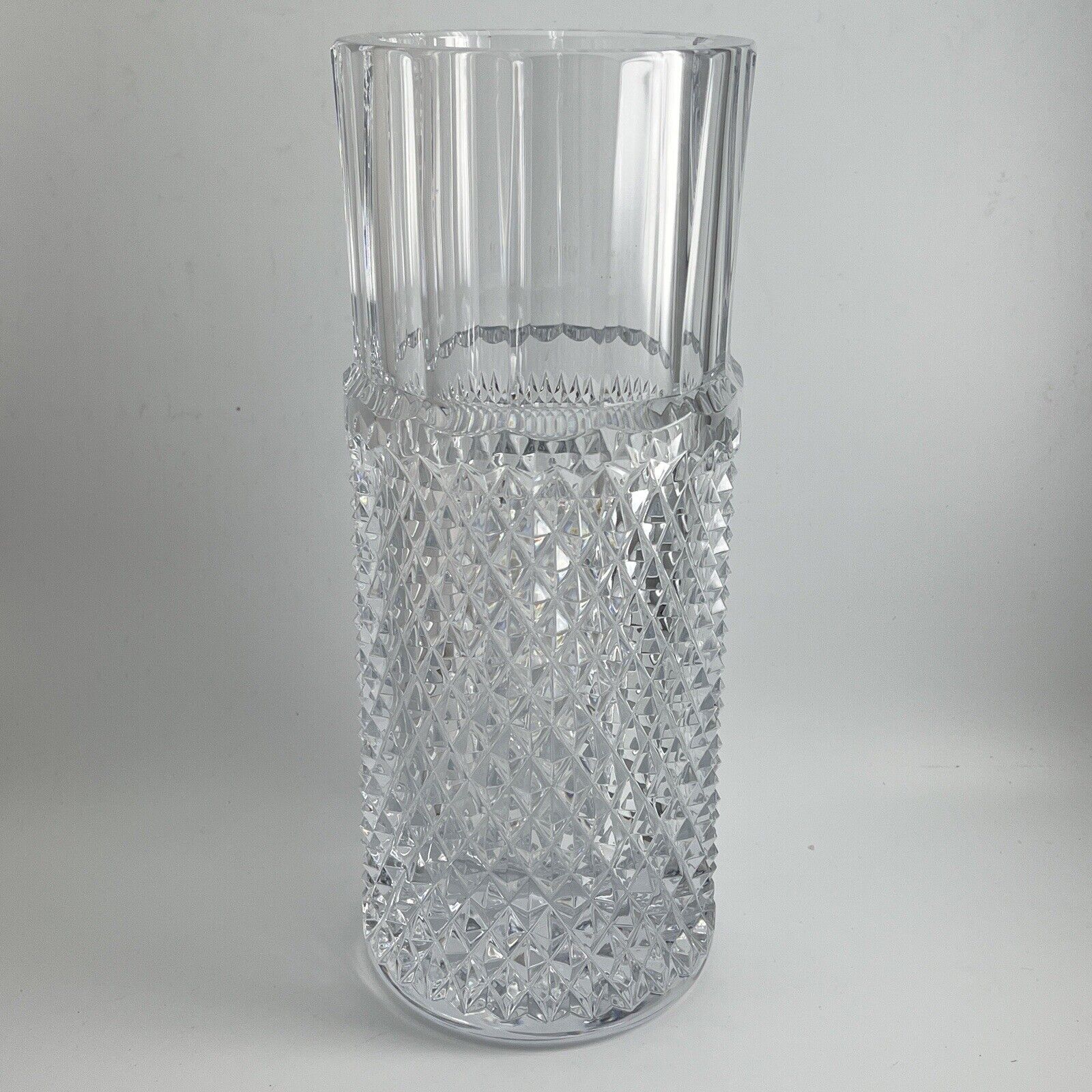 Mikasa Platinum Cut Crystal Cylinder Vase Diamond Cuts 11 5/8 in