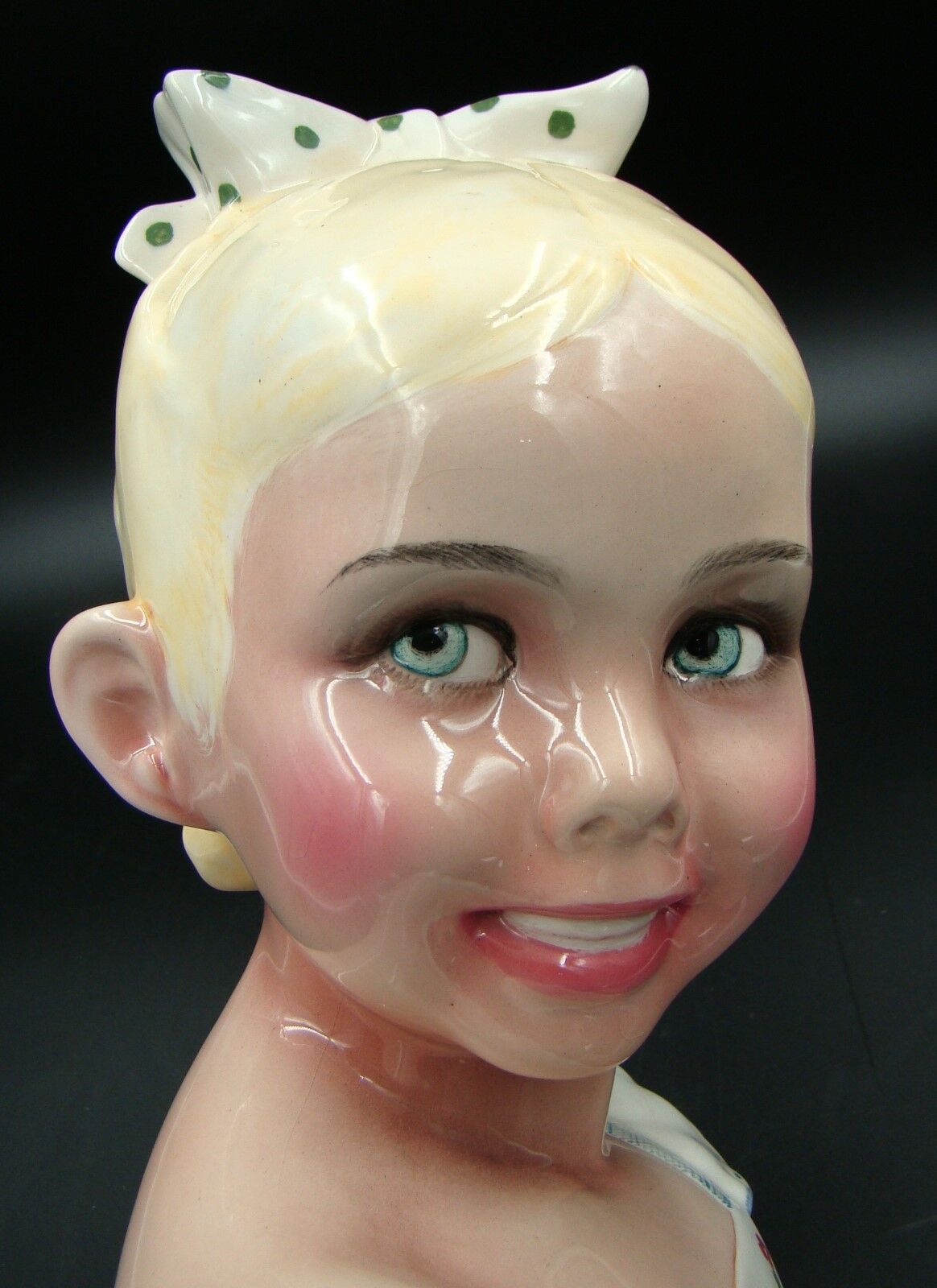 Italian Art Deco Lenci Ceramic Porcelain Bust Sculpture Blonde Girl w/ Blue Eyes