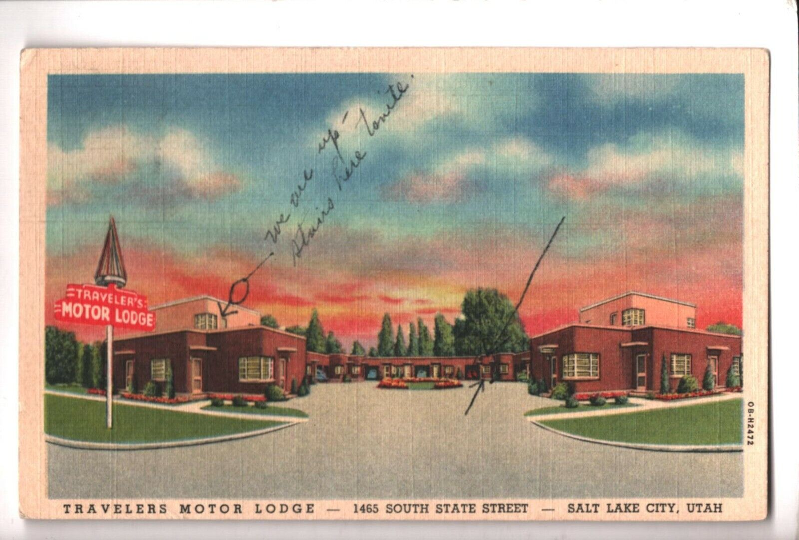 1951 Linen Postcard Salt Lake City UT Utah Travelers Motor Lodge Hotel Motel