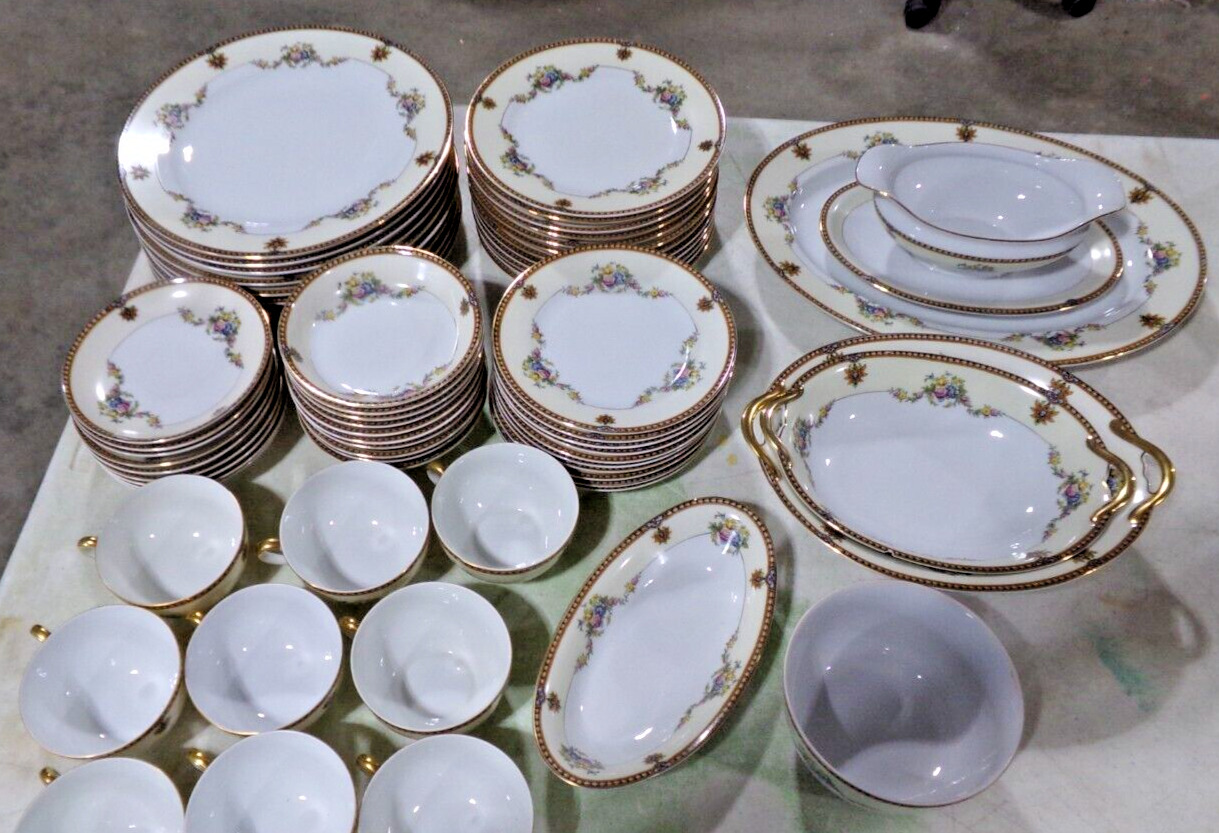 Vintage Noritake Porcelain Dinnerware Set FLEURETTE 76831 Japan - Lot of 65 pcs