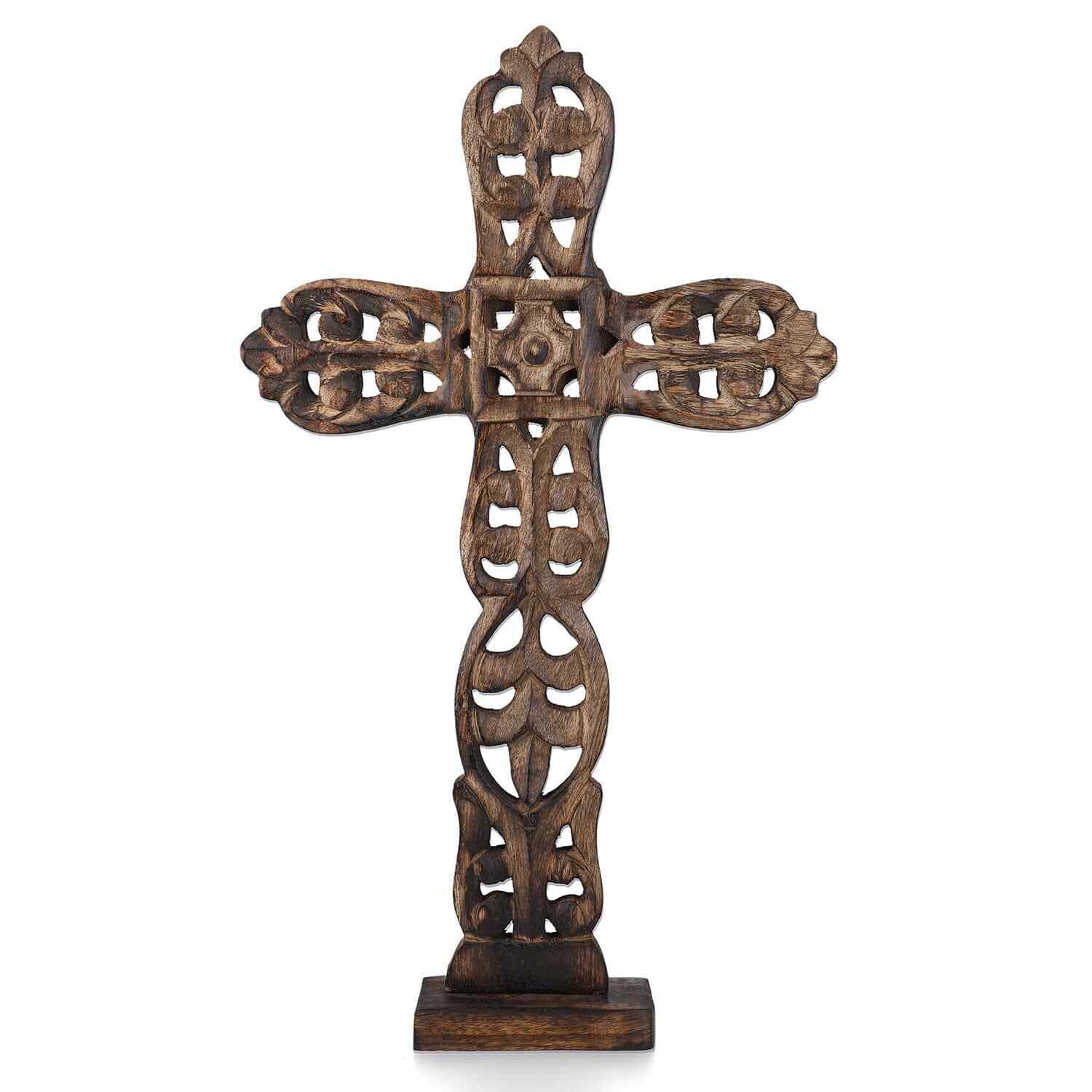 NAKKASHI Dark Brown Color Intricate Pattern Wooden Handcrafted Decoration Cross