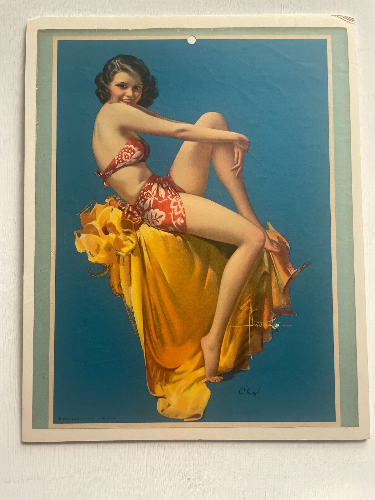 Vintage Pinup Girl Picture in Hawaii Wrap Skirt by Rolf Armstrong- O Kay