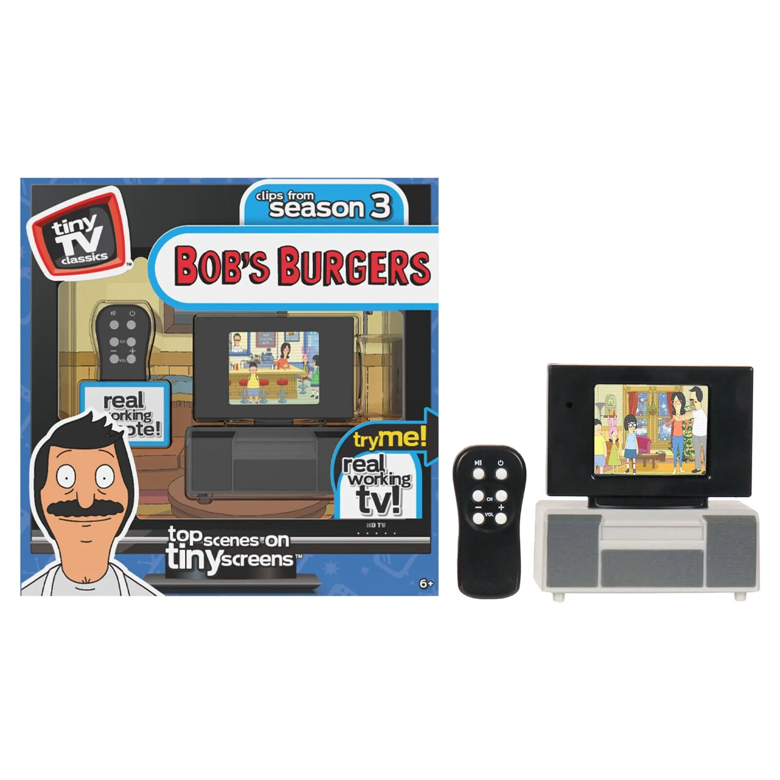 Bobs Burgers Tiny TV Classics Real Working TV And Remote Top Scenes Season 3 New