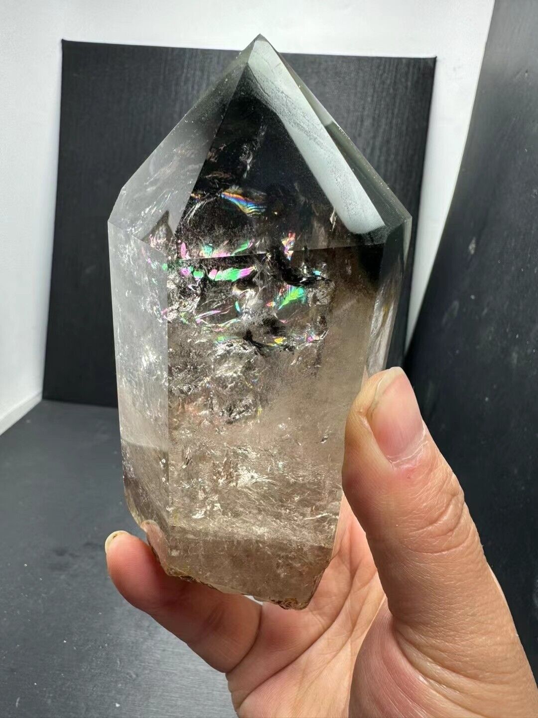 1.71LB Top Natural Rainbow Ghost phantom crystal quartz Mineral specimen+stand