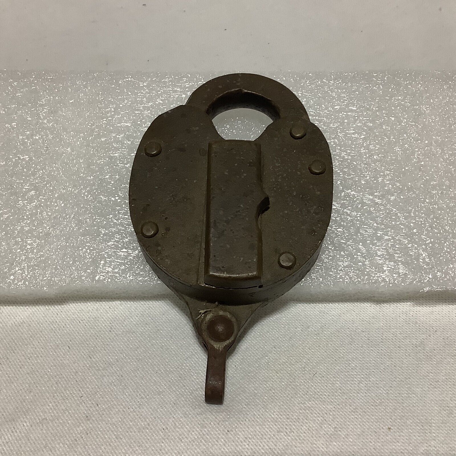 Vintage Antique Heavy Brass Padlock dated 1950 no key Swing keyhole cover