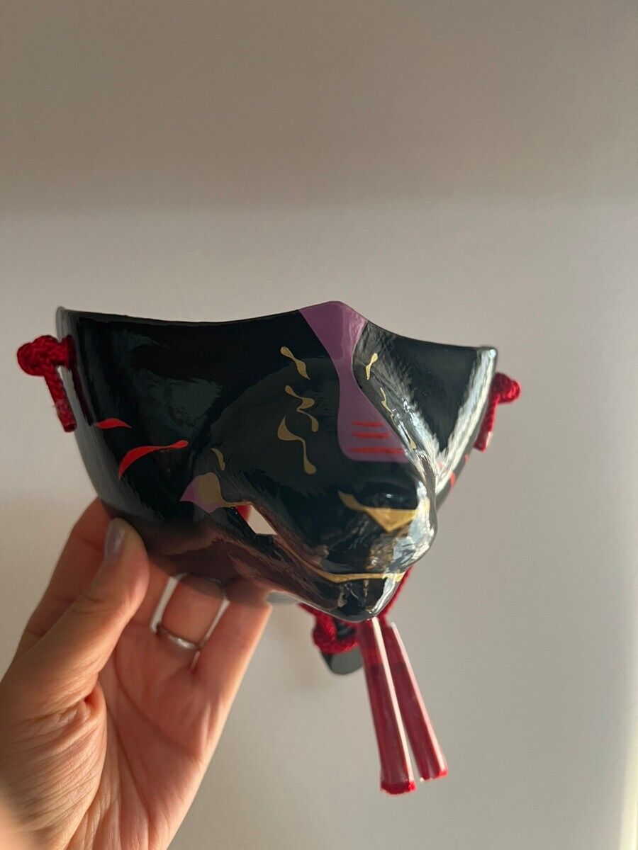 Komendo Japanese Traditional Fox God Mouth Mask Half Kurogane Black 10.5x15.5cm