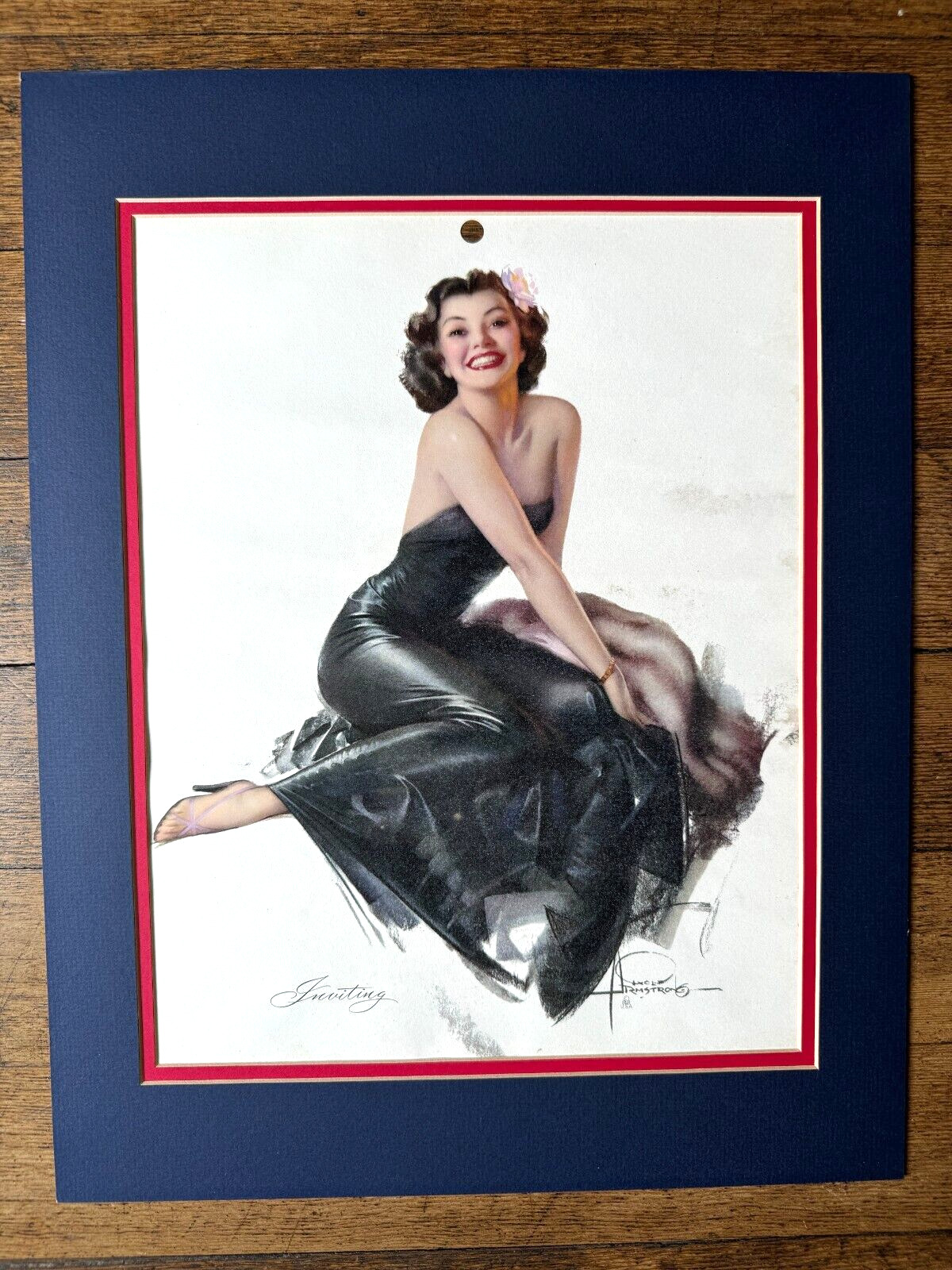 Beautiful Original 1940's Pinup Girl Picture Matted Inviting by Rolf Armstrong