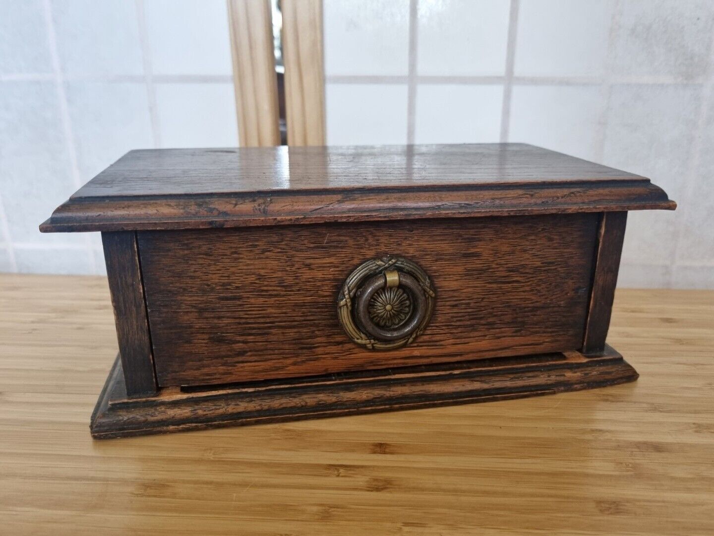 Antique English Oak Victorian Box With Drawer