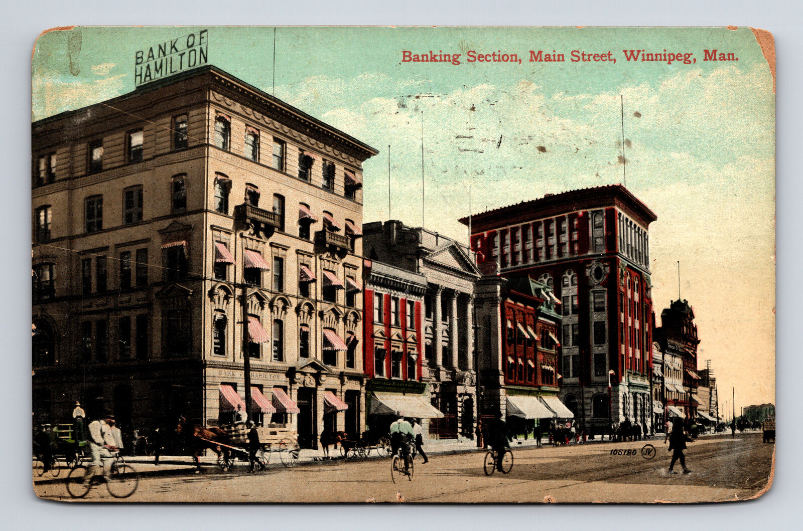 c1911 Banking Section Main Street View Winnepeg Postcard