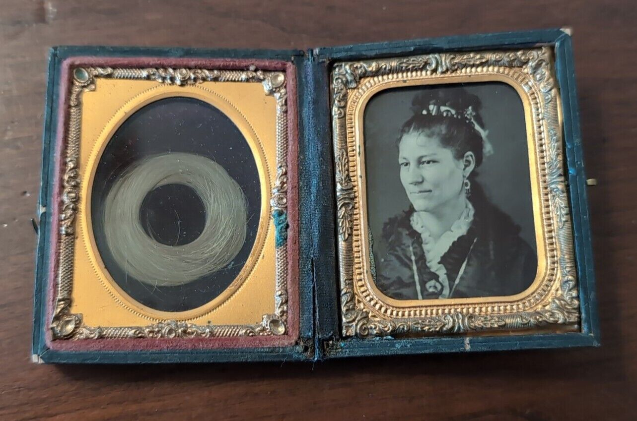 Antique Tintype Hair Memorial Photography American Mourning Ninth Plate Relic