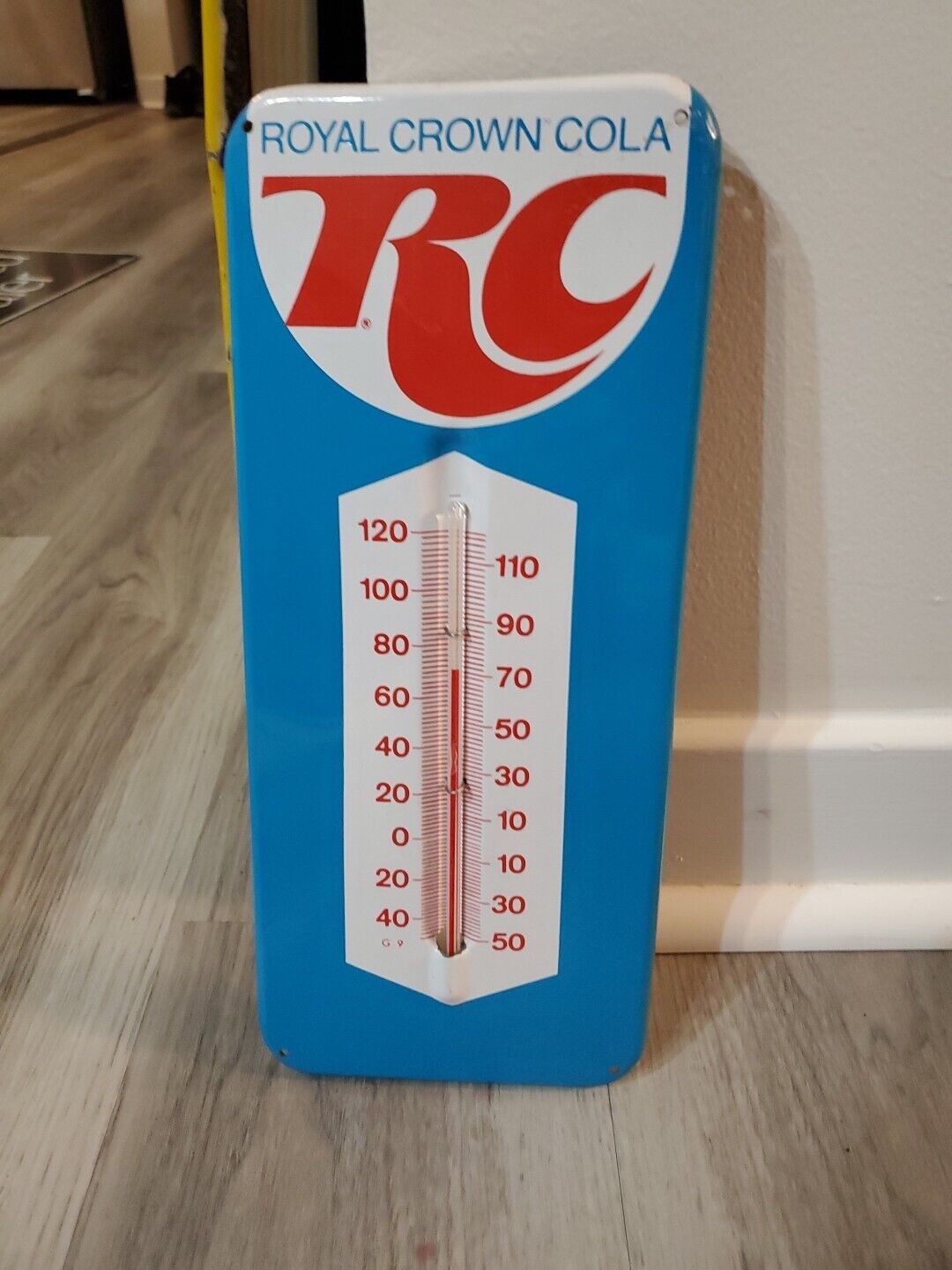 c.1960s Original Vintage Royal Crown Cola Sign Metal RC Nehi Thermometer NOS Gas