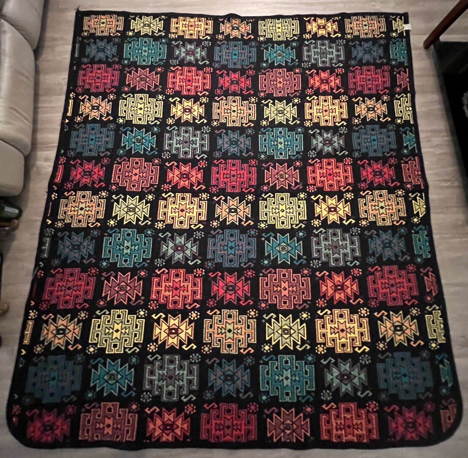 Aztec Print Vintage Rug Western Tapestry Floor Mat Very Nice Design