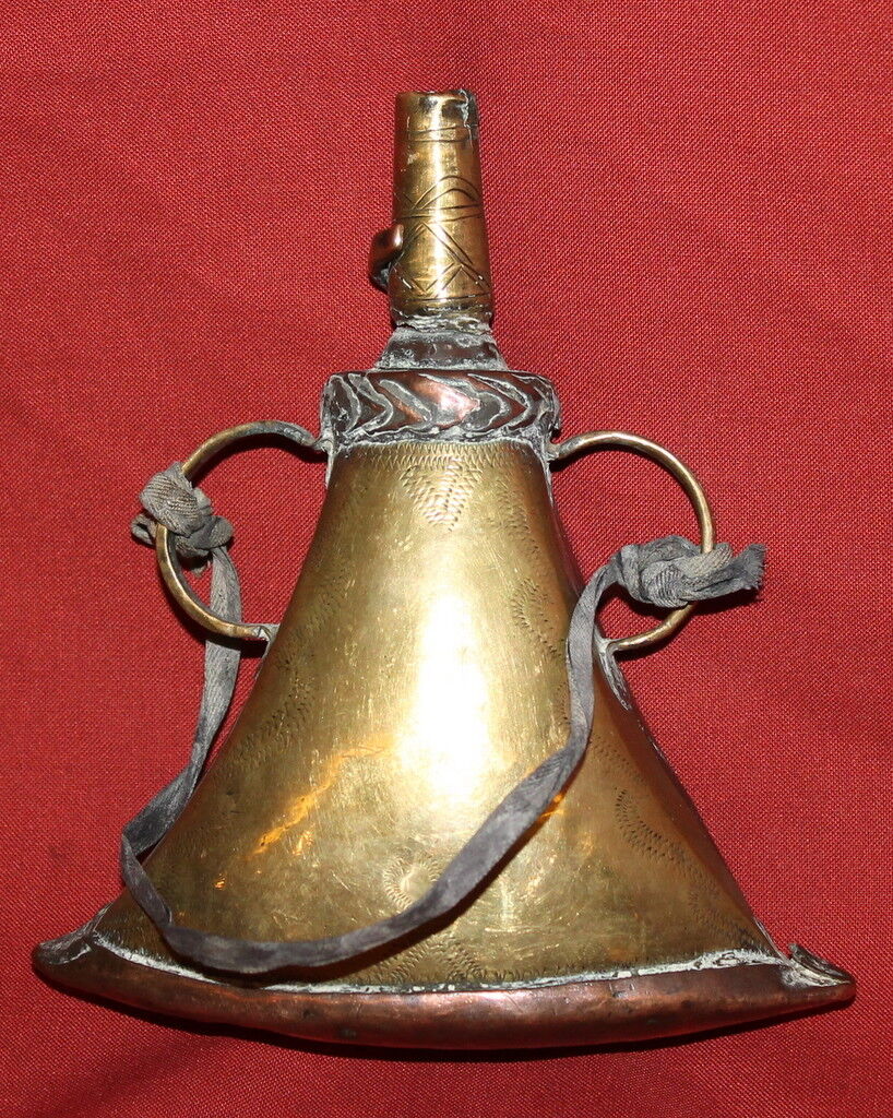 Antique Arabic Islamic Brass Copper Engraved Gunpowder Flask