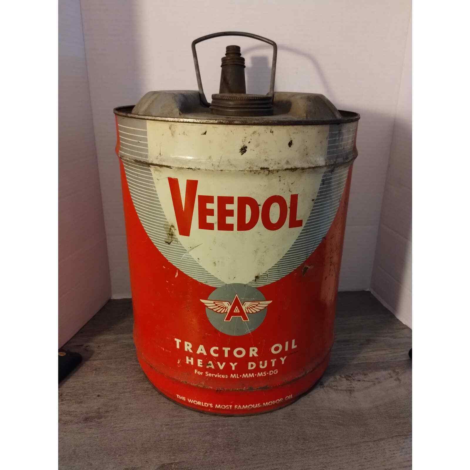 Vintage Veedol Tractor Oil Can Heavy Duty 5 Gallon Tidewater Oil Company
