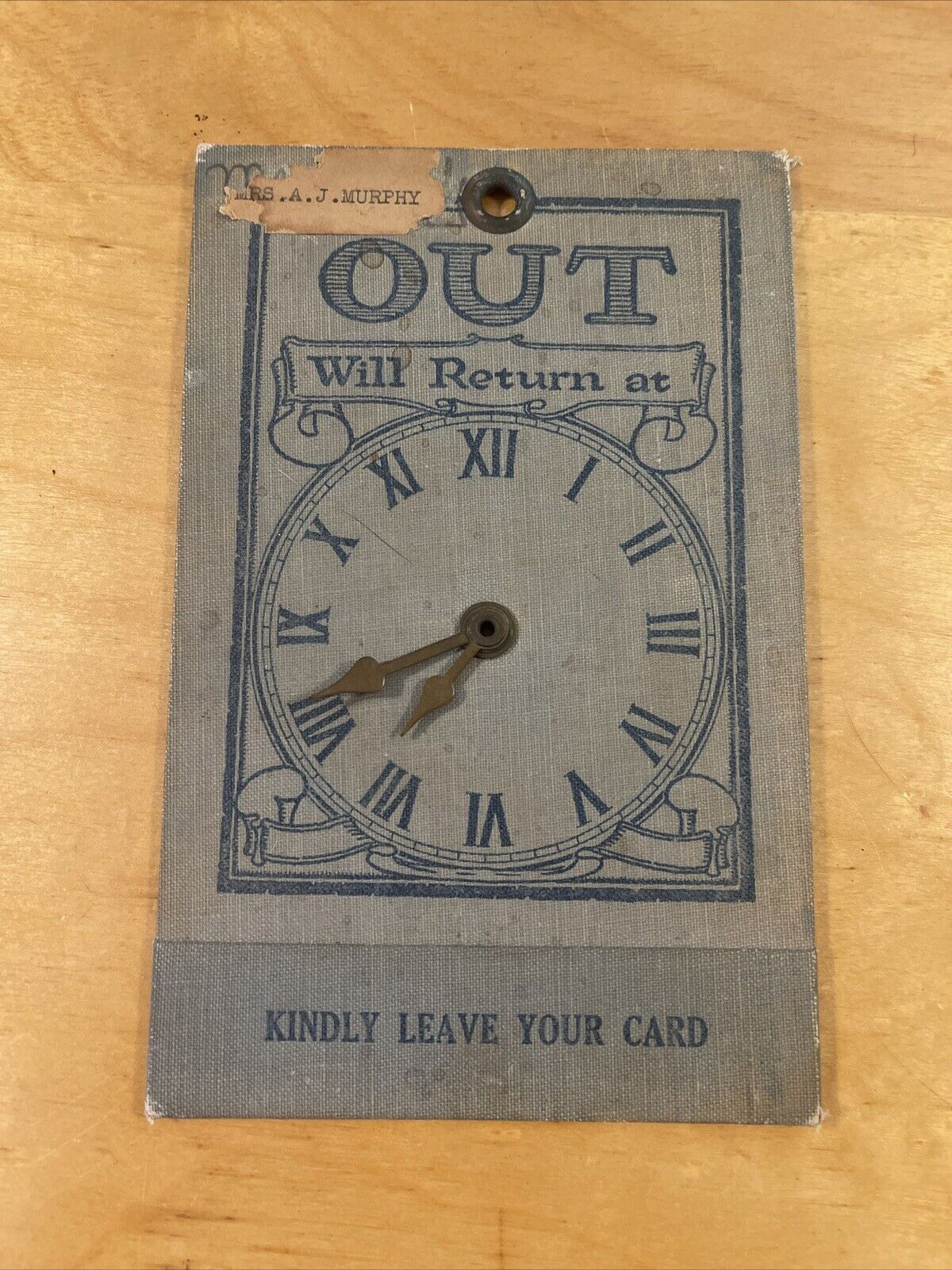 Antique Circa Early 1900’s Will Return Sign With Clock And Card Holder